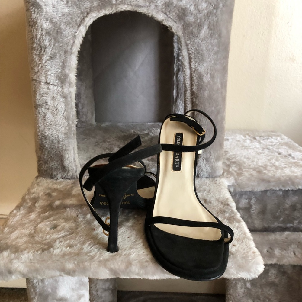 Wrap around ankle sandals, black suede